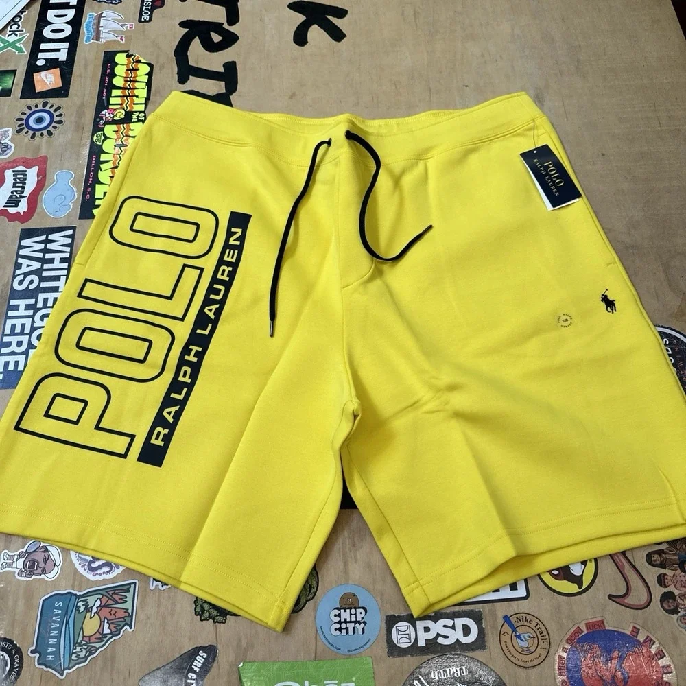 Polo Ralph Lauren‎ Men's Yellow Big & Tall Polo Logo Tech Knit Shorts, 5XB